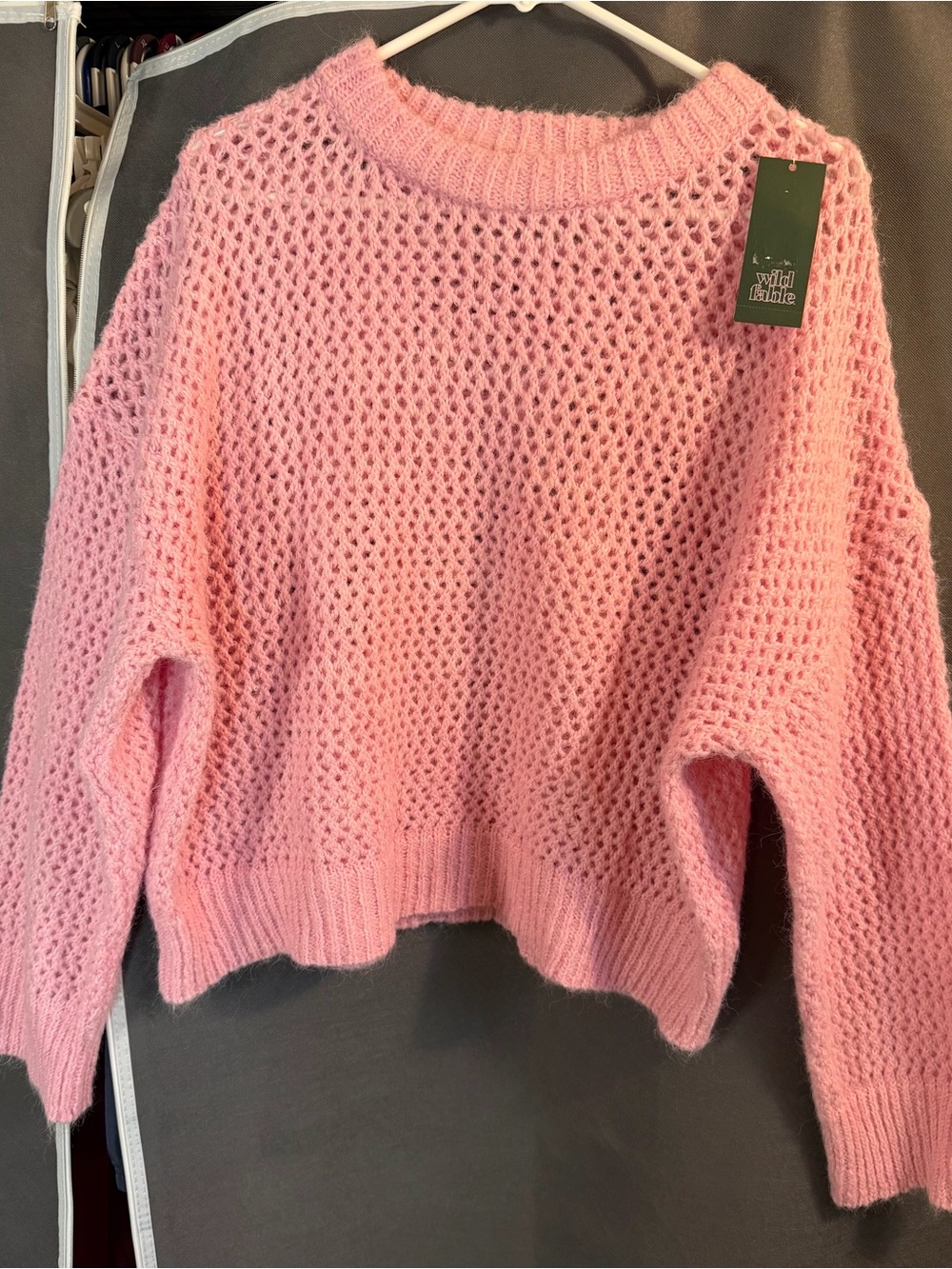 wild fable Pink Open-Knit Crewneck Sweater Medium